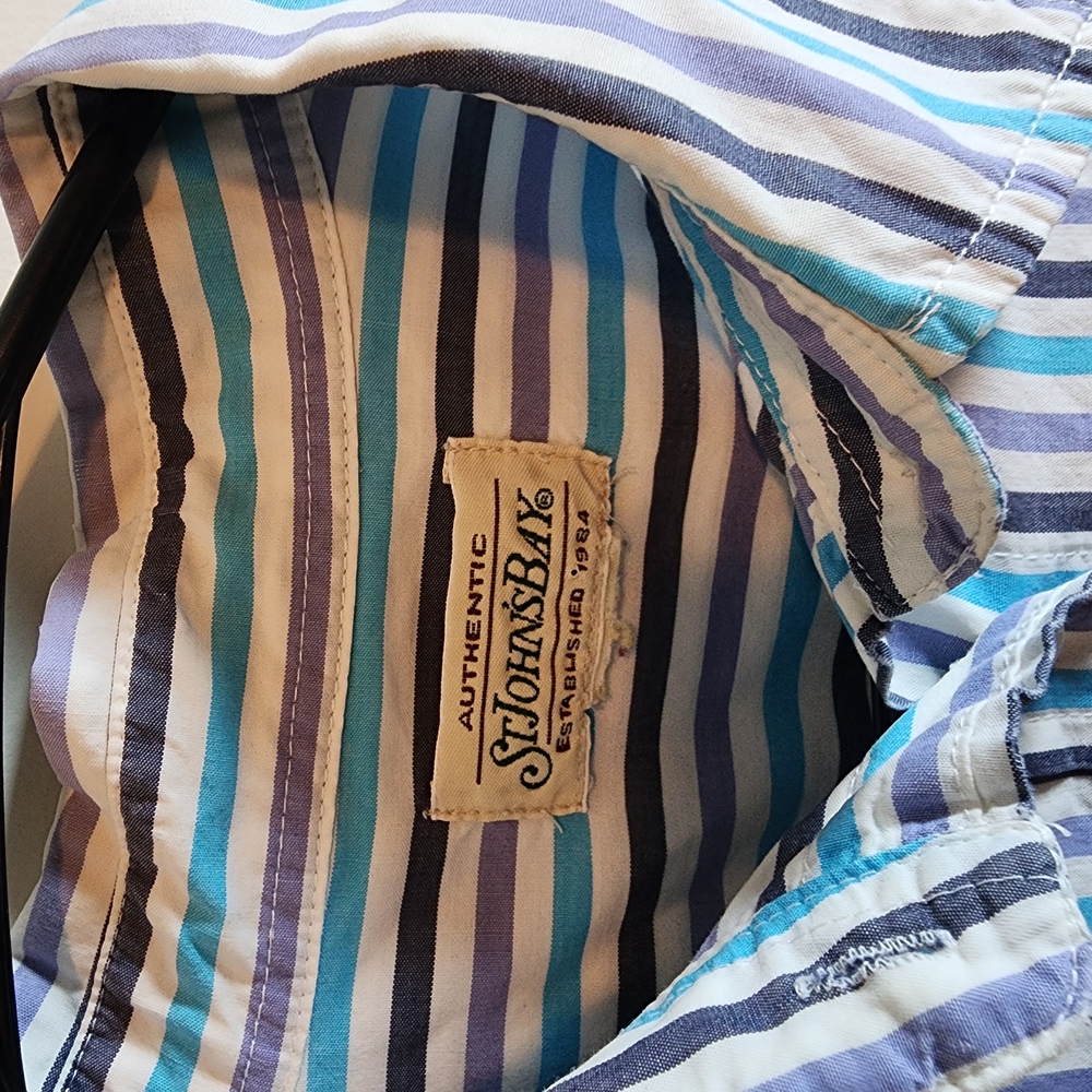St. John’s Bay Striped Button Down Shirt Blue Aqua Lavender Long Sleeve